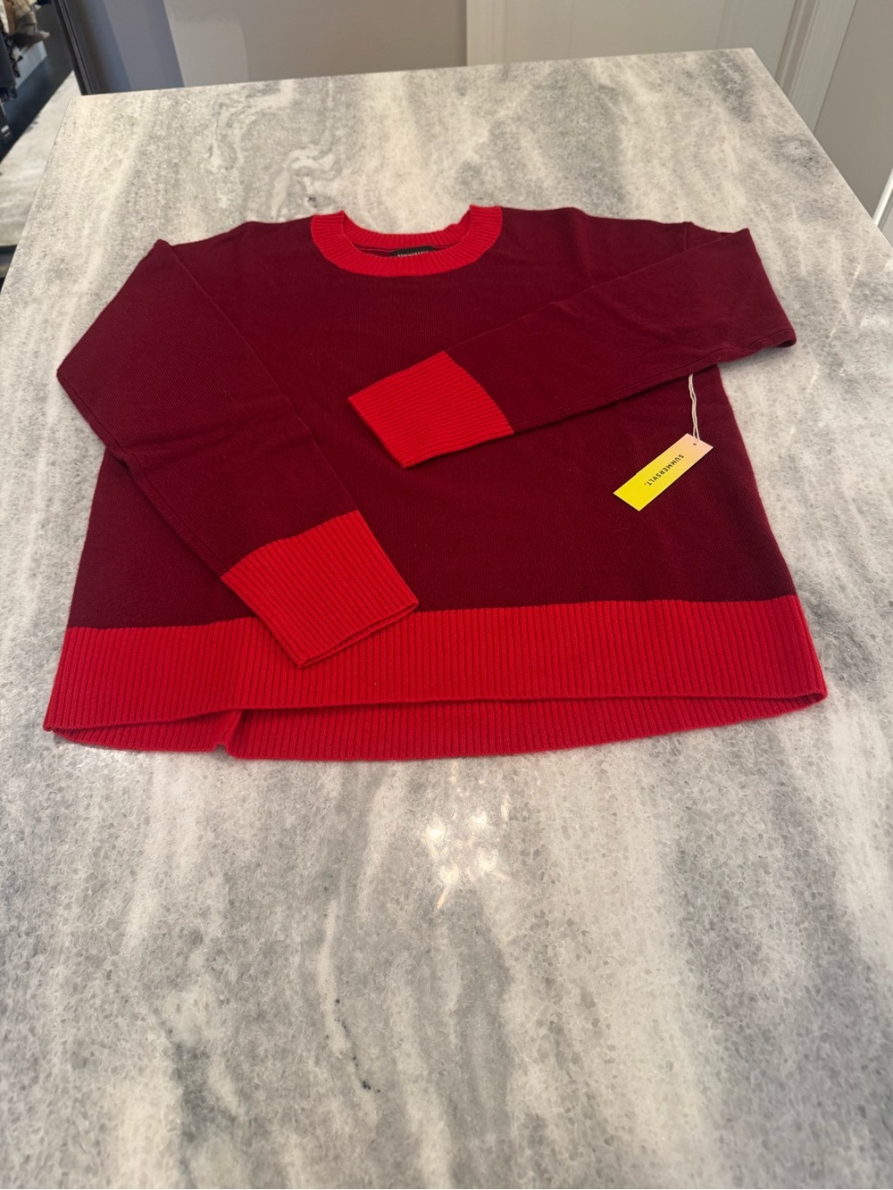 summersalt Two-Tone Crewneck Sweater - Burgundy & Red